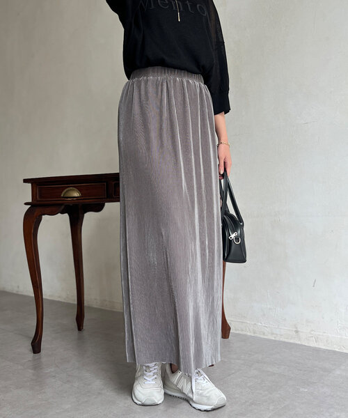 Chez toi（シェトワ）の「【マイナス３キロ見え】プリーツナロースカート（スカート・レディース・イエロー/ベージュ/カーキ/ブラック/グレー・FREE）」の21枚目の写真