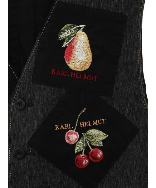 ✔️ KarlHelmut カールヘルム　リバースフルーツパーラー ネコ 刺繍 ジューシーフルーツ刺繍アップリケ使いシャツブラウス｜ピンク