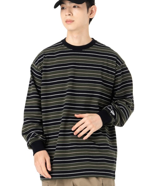 NEW ERA(ニューエラ)の「ニューエラ 長袖Tシャツ オーバーサイズ マルチボーダー(Tシャツ/カットソー・メンズ・ストーン/ブラック・S/M/L/XL/XXL)」の2枚目の写真