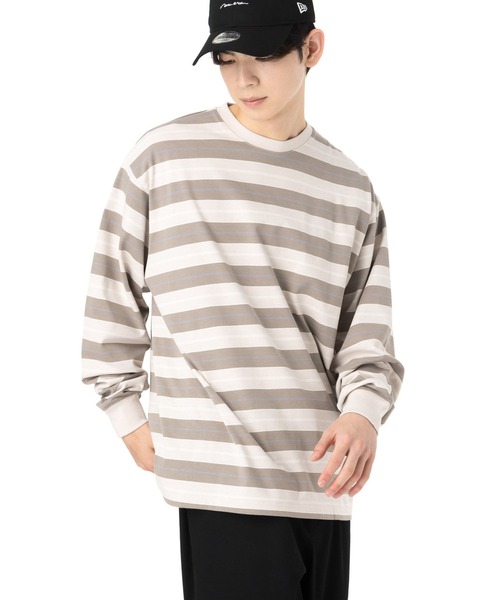NEW ERA(ニューエラ)の「ニューエラ 長袖Tシャツ オーバーサイズ マルチボーダー(Tシャツ/カットソー・メンズ・ストーン/ブラック・S/M/L/XL/XXL)」の4枚目の写真