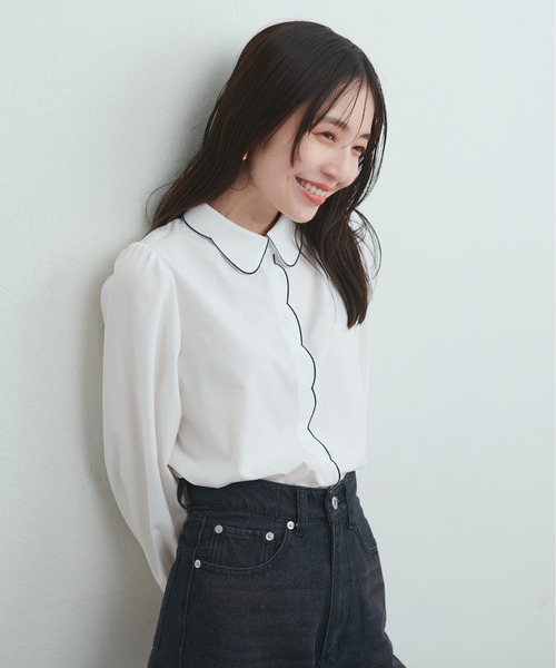natural couture（ナチュラルクチュール）の「【WEB限定】スカラップ刺繍衿付ブラウス（シャツ/ブラウス・レディース・オフホワイト/ピンクベージュ/ダークブラウン/ネイビー/ミント/ピンク系その他・FREE）」の9枚目の写真
