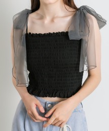 OLIVE des OLIVE | チュールリボン付きシャーリングキャミソール(キャミソール)