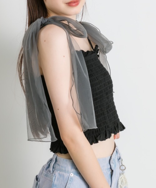 OLIVE des OLIVE（オリーブデオリーブ）の「チュールリボン付きシャーリングキャミソール（キャミソール・レディース・オフホワイト/ピンク/ブルー系その他/ブラック・FREE）」の9枚目の写真