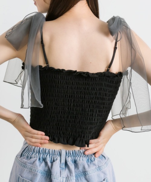 OLIVE des OLIVE（オリーブデオリーブ）の「チュールリボン付きシャーリングキャミソール（キャミソール・レディース・オフホワイト/ピンク/ブルー系その他/ブラック・FREE）」の10枚目の写真