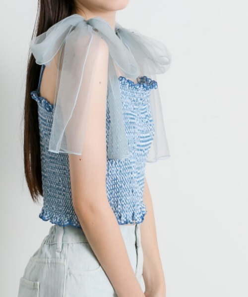 OLIVE des OLIVE（オリーブデオリーブ）の「チュールリボン付きシャーリングキャミソール（キャミソール・レディース・オフホワイト/ピンク/ブルー系その他/ブラック・FREE）」の12枚目の写真