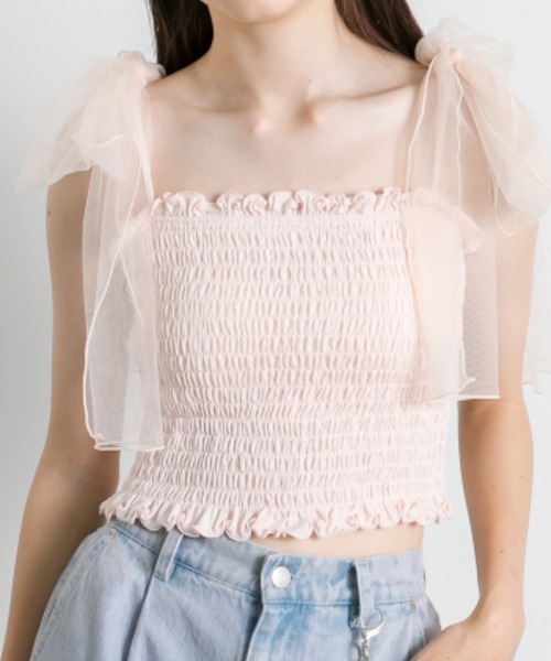 OLIVE des OLIVE（オリーブデオリーブ）の「チュールリボン付きシャーリングキャミソール（キャミソール・レディース・オフホワイト/ピンク/ブルー系その他/ブラック・FREE）」の15枚目の写真