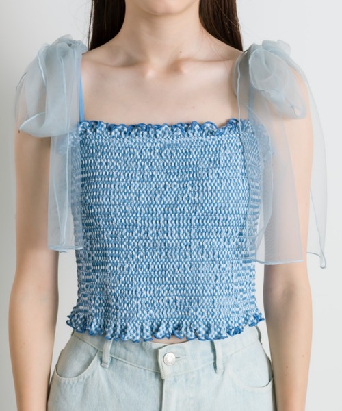 OLIVE des OLIVE（オリーブデオリーブ）の「チュールリボン付きシャーリングキャミソール（キャミソール・レディース・オフホワイト/ピンク/ブルー系その他/ブラック・FREE）」の17枚目の写真