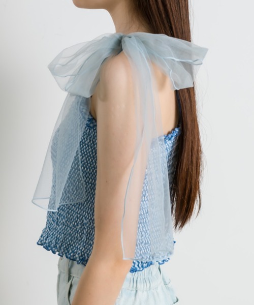 OLIVE des OLIVE（オリーブデオリーブ）の「チュールリボン付きシャーリングキャミソール（キャミソール・レディース・オフホワイト/ピンク/ブルー系その他/ブラック・FREE）」の18枚目の写真