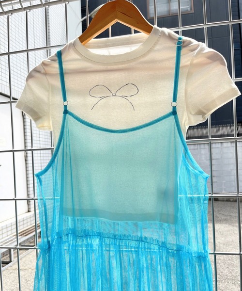 sevens（セブンズ）の「【sevens】チュールシースルーキャミワンピース（ワンピース・レディース・ホワイト/グリーン/レッド/ブラック/ブルーグレー/サックスブルー・FREE）」の9枚目の写真