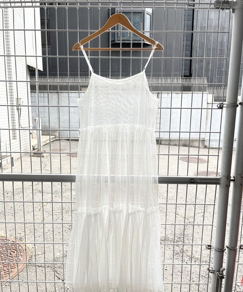 sevens（セブンズ）の「【sevens】チュールシースルーキャミワンピース（ワンピース・レディース・ホワイト/グリーン/レッド/ブラック/ブルーグレー/サックスブルー・FREE）」の10枚目の写真