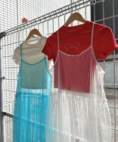 sevens（セブンズ）の「【sevens】チュールシースルーキャミワンピース（ワンピース・レディース・ホワイト/グリーン/レッド/ブラック/ブルーグレー/サックスブルー・FREE）」の12枚目の写真
