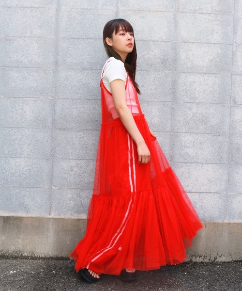 sevens（セブンズ）の「【sevens】チュールシースルーキャミワンピース（ワンピース・レディース・ホワイト/グリーン/レッド/ブラック/ブルーグレー/サックスブルー・FREE）」の21枚目の写真