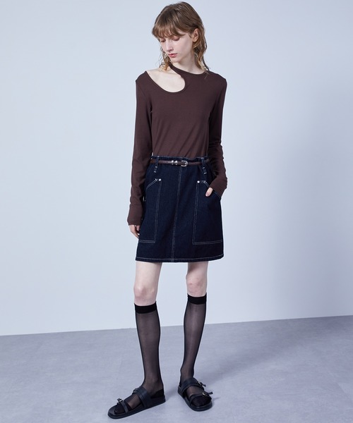 ELOOPS（イーループス）の「【ELOOPS】カーブホールスムーストップス・カットソー（Tシャツ/カットソー・レディース・ブラウン/ライトイエロー・FREE）」の8枚目の写真