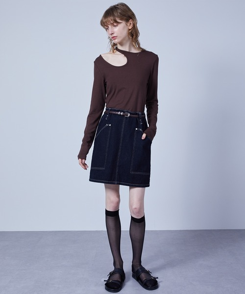 ELOOPS（イーループス）の「【ELOOPS】カーブホールスムーストップス・カットソー（Tシャツ/カットソー・レディース・ブラウン/ライトイエロー・FREE）」の3枚目の写真