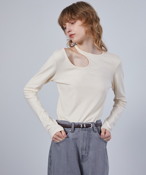 ELOOPS（イーループス）の「【ELOOPS】カーブホールスムーストップス・カットソー（Tシャツ/カットソー・レディース・ブラウン/ライトイエロー・FREE）」の4枚目の写真