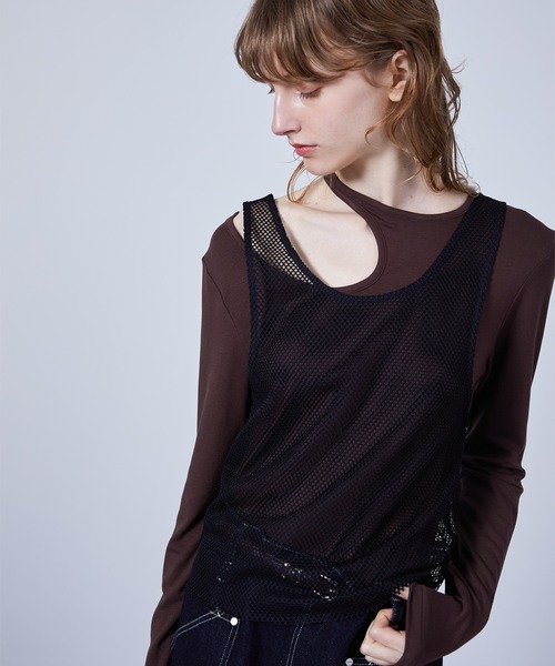 ELOOPS（イーループス）の「【ELOOPS】カーブホールスムーストップス・カットソー（Tシャツ/カットソー・レディース・ブラウン/ライトイエロー・FREE）」の9枚目の写真