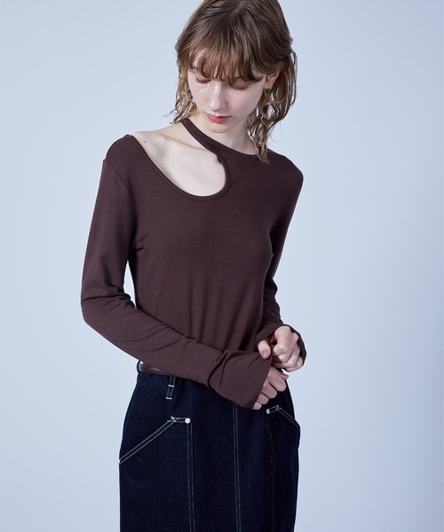 ELOOPS（イーループス）の「【ELOOPS】カーブホールスムーストップス・カットソー（Tシャツ/カットソー・レディース・ブラウン/ライトイエロー・FREE）」の13枚目の写真