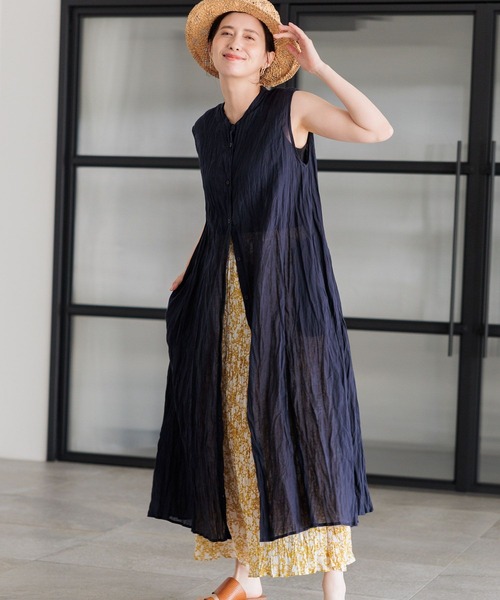 セール】クリンクルボイルノースリーブワンピース[プチサイズあり