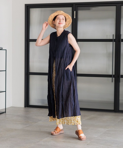 ZOYゾーイ ステンシル リーフプリントノースリーブワンピース 楽天市場】レディース ノースリーブワンピンス リゾートワンピース