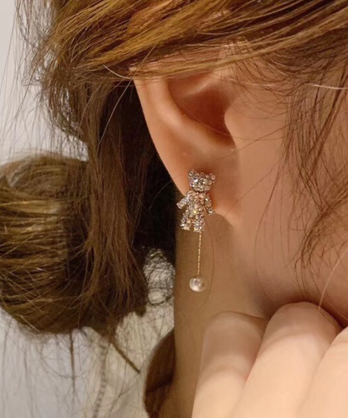 Coo+i(クーイ)の「ハート&テディベア パールドロップピアス ゴールド(ピアス(両耳用)・レディース・ゴールド・FREE)」の3枚目の写真