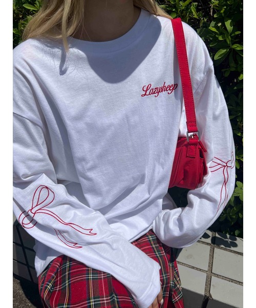 WC（ダブル シー）の「リボン刺繍ロンT（Tシャツ/カットソー・レディース・グレー/ホワイト/チャコールグレー・FREE）」の4枚目の写真