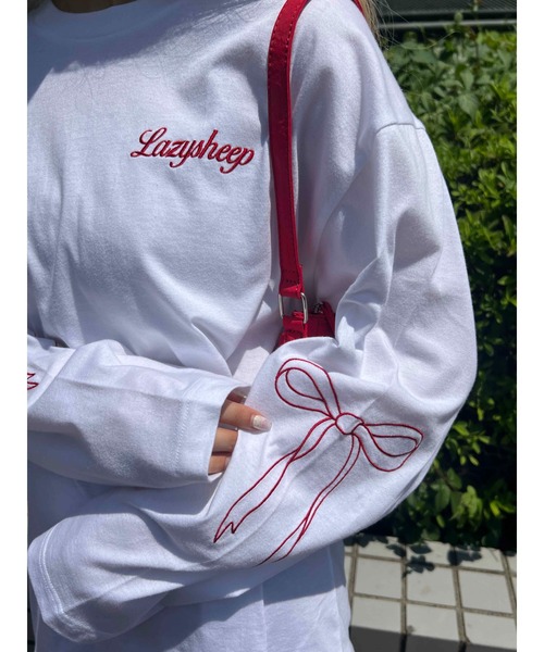 WC（ダブル シー）の「リボン刺繍ロンT（Tシャツ/カットソー・レディース・グレー/ホワイト/チャコールグレー・FREE）」の6枚目の写真