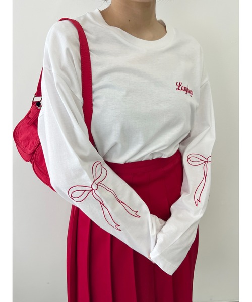 WC（ダブル シー）の「リボン刺繍ロンT（Tシャツ/カットソー・レディース・グレー/ホワイト/チャコールグレー・FREE）」の8枚目の写真