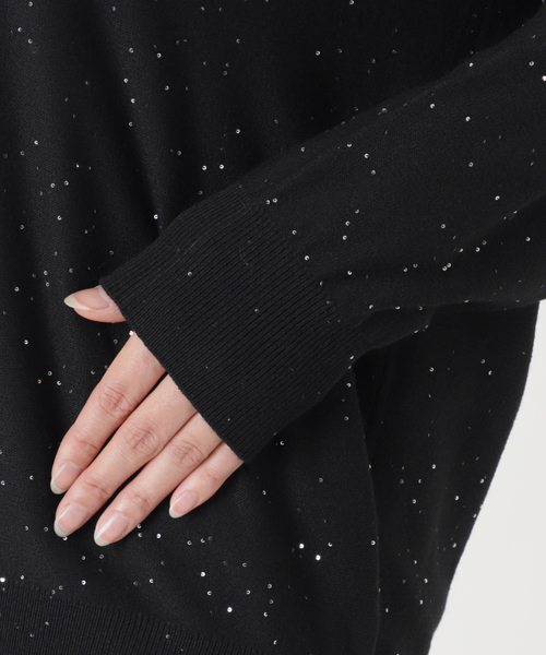 Noble 別注 venit ヴェニット スパンコール オープンカラーニット 黒 Noble（ノーブル）の「venit/ヴェニット スパンコールオープン