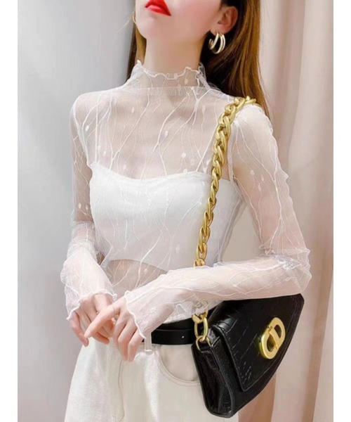 Chiina（チーナ）の「【Chiina】フロッキー　シースルーハイネックトップス（その他トップス・レディース・ホワイト系1/ホワイト系2/ブラック系2/ブラック系3/ブラック系4/ブラック系5/ホワイト系3・FREE）」の2枚目の写真