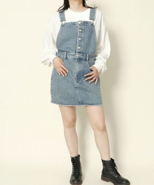 セール】《フロントボタン×切替デザイン》レディース デニム