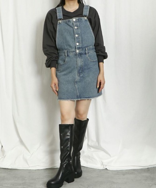 GORGE(ゴージ)の「《フロントボタン×切替デザイン》レディース デニムジャンパースカート ミニ丈 台形 春夏秋(ジャンパースカート・レディース・ブルー系その他/ブルー系その他2・F)」の11枚目の写真