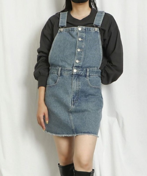 GORGE(ゴージ)の「《フロントボタン×切替デザイン》レディース デニムジャンパースカート ミニ丈 台形 春夏秋(ジャンパースカート・レディース・ブルー系その他/ブルー系その他2・F)」の12枚目の写真