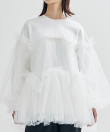 【VIVIANO/ヴィヴィアーノ】Swell Tulle Sweat Shirt/チュールスウェットプルオーバー