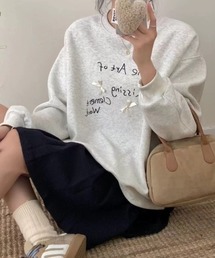 【裏起毛あり/なし選べる】 新柄追加/リボン付き　前プリントスウェット