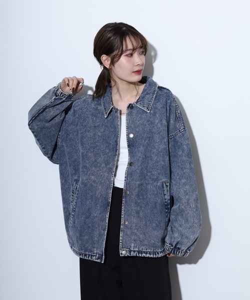 Chemical vintage processed denim coach jacket / ケミカル