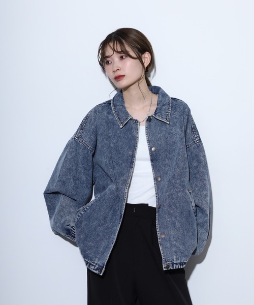 セール】Chemical vintage processed denim coach jacket / ケミカル