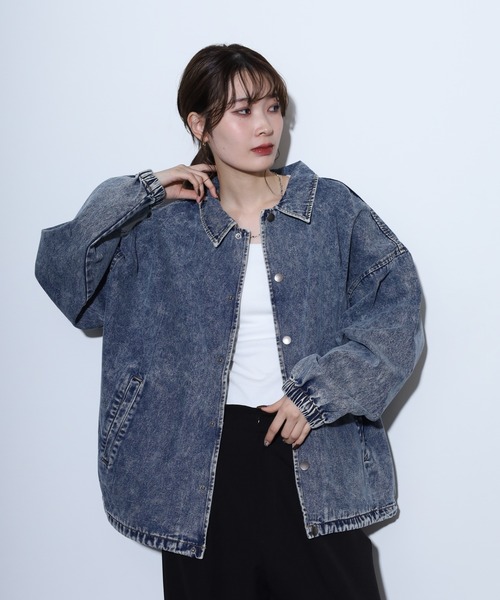 セール】Chemical vintage processed denim coach jacket / ケミカル