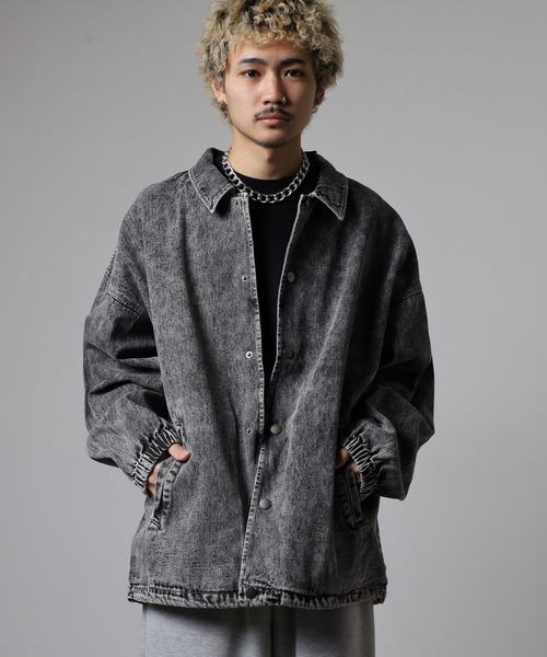 【しわリンゴ様】新品タグ付 ink リメイクデニムコーチジャケット ブラック セール】Chemical vintage processed denim coach jacket / ケミカル