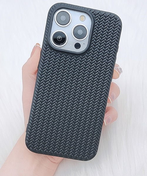セール】ソリッドカラー ケーブル柄 ニット iPhone ケース