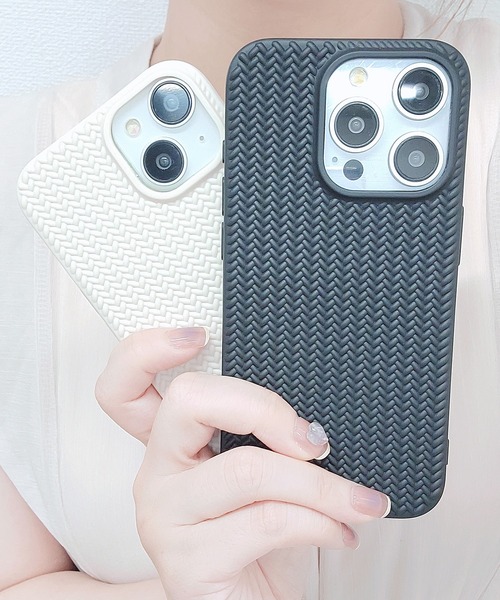 セール】ソリッドカラー ケーブル柄 ニット iPhone ケース