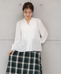 PREFERIR | ペプラム ピンタック 長袖ブラウス（Ｓ，Ｍ，Ｌ）スリーサイズ(シャツ/ブラウス)