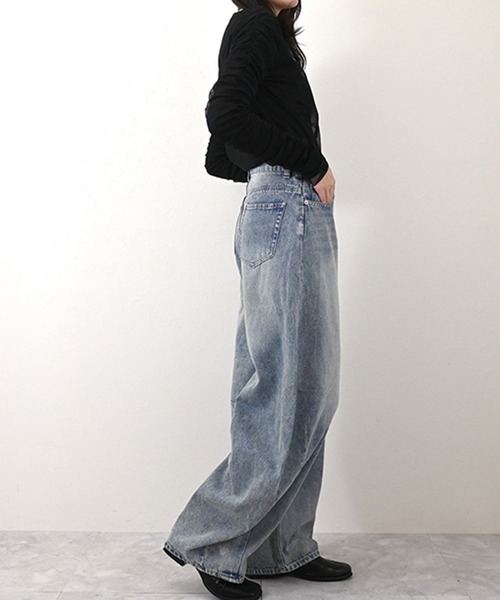 STYLEBLOCK（スタイルブロック）の「デニムホイルペイントカーブパンツ（デニムパンツ・レディース・ブラック/ライトブルー/ブルー・S/M）」の7枚目の写真