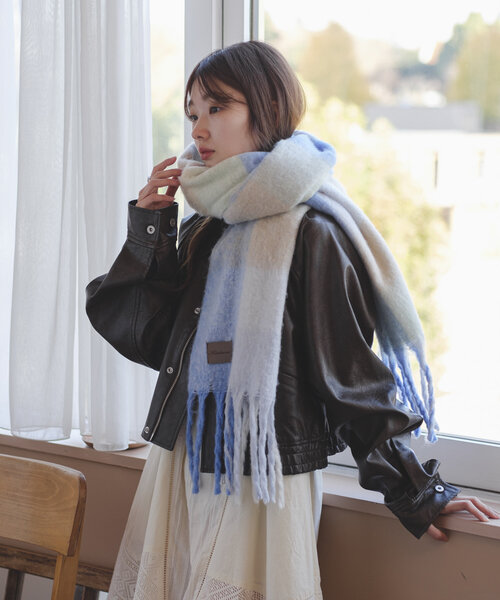 Kastane（カスタネ）の「チェックマフラー（マフラー・レディース・オレンジ/ブルー/ブラウン・FREE）」の5枚目の写真