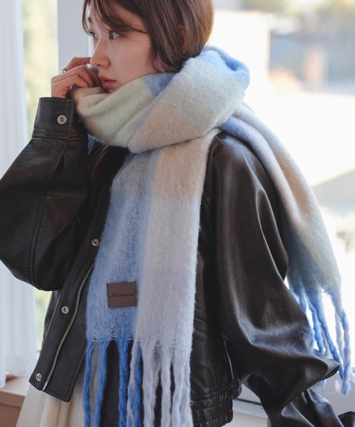 Kastane（カスタネ）の「チェックマフラー（マフラー・レディース・オレンジ/ブルー/ブラウン・FREE）」の2枚目の写真