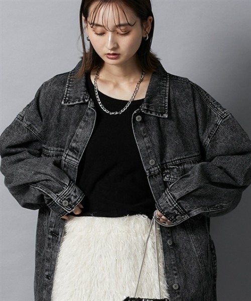 nissen（ニッセン）の「オーバーサイズデニムジャケット（デニムジャケット・レディース・ブルー/ブラック・L/M）」の4枚目の写真