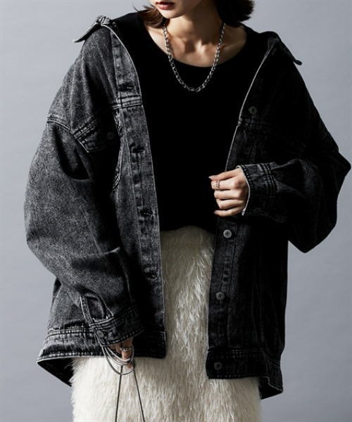 nissen（ニッセン）の「オーバーサイズデニムジャケット（デニムジャケット・レディース・ブルー/ブラック・L/M）」の9枚目の写真