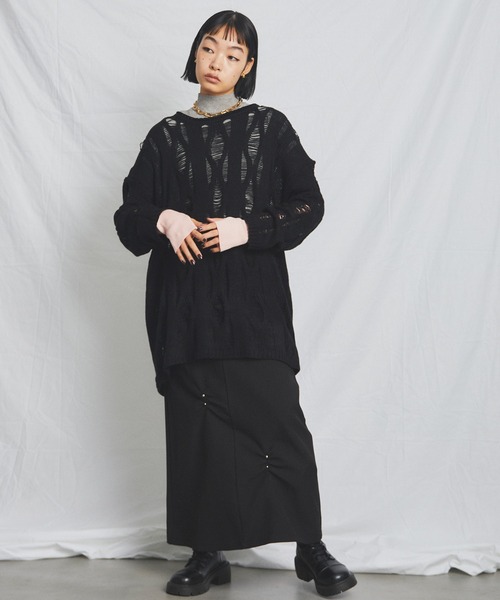 uyu.(ウユ)の「クラッシュダメージオーバーニット【uyu./ウユ】(ニット/セーター・レディース・ブラック/ブラウン/レッド・FREE)」の9枚目の写真
