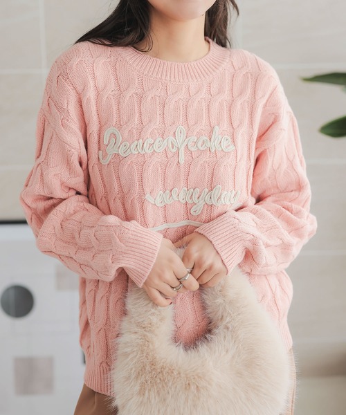 ロゴコード刺繍ケーブルニットトップス（ニット/セーター）｜KOBE