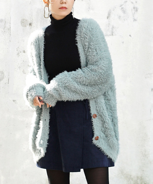 MIMIMEMETE（ミミメメット）の「DOUGHY SHAGGY KNIT［ロングカーディガン］（カーディガン/ボレロ・レディース・レッド/アイボリー/サックスブルー/ブラック・フリー）」の3枚目の写真