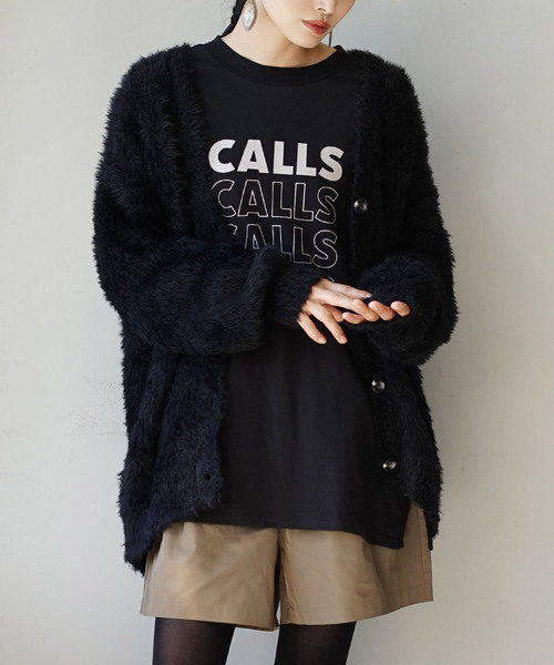 MIMIMEMETE（ミミメメット）の「DOUGHY SHAGGY KNIT［ロングカーディガン］（カーディガン/ボレロ・レディース・レッド/アイボリー/サックスブルー/ブラック・フリー）」の2枚目の写真